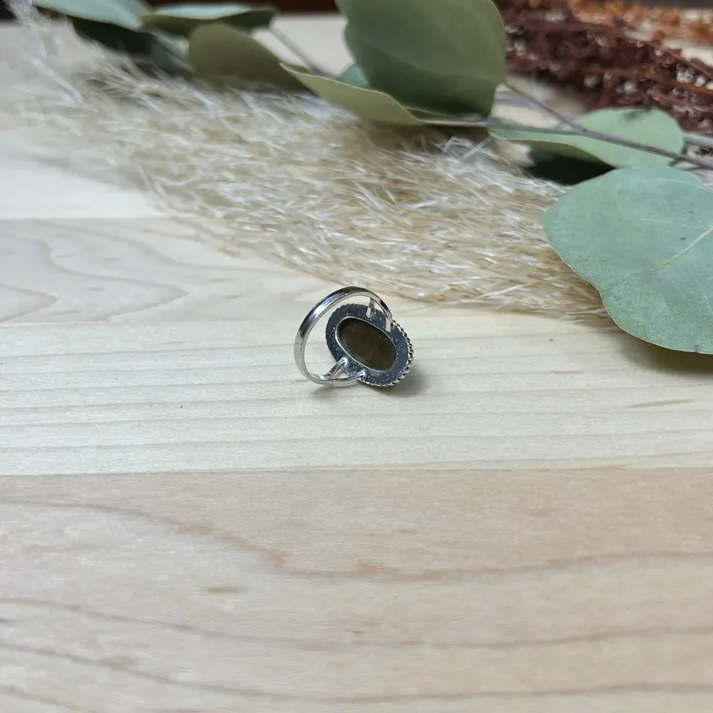 Vintage Clark and Coombs C&C Sterling Silver Elongated Agate Ring Size 4.75